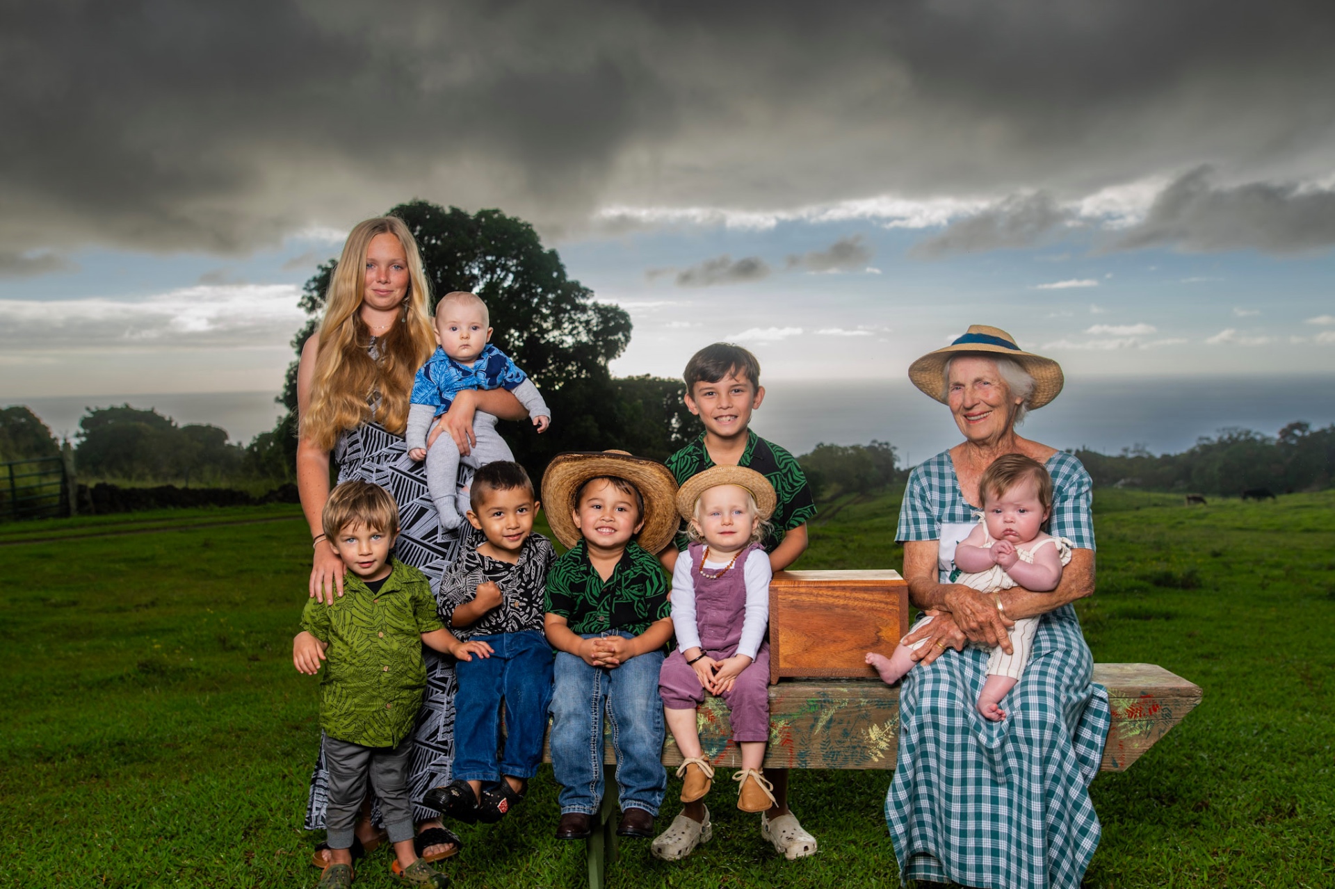 Barbara with her grandchildren on the ranch